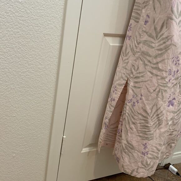 Jane Ashley Medium Linen Cotton Scoop Neck Short Sleeve Pink Purple Maxi Dress - Picture 8 of 11